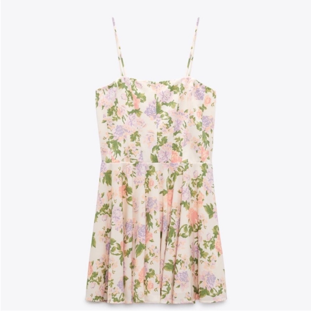 NWT Zara Mini Floral Spaghetti Strap Dress Blogger Favorite Sz XS - Picture 3 of 13